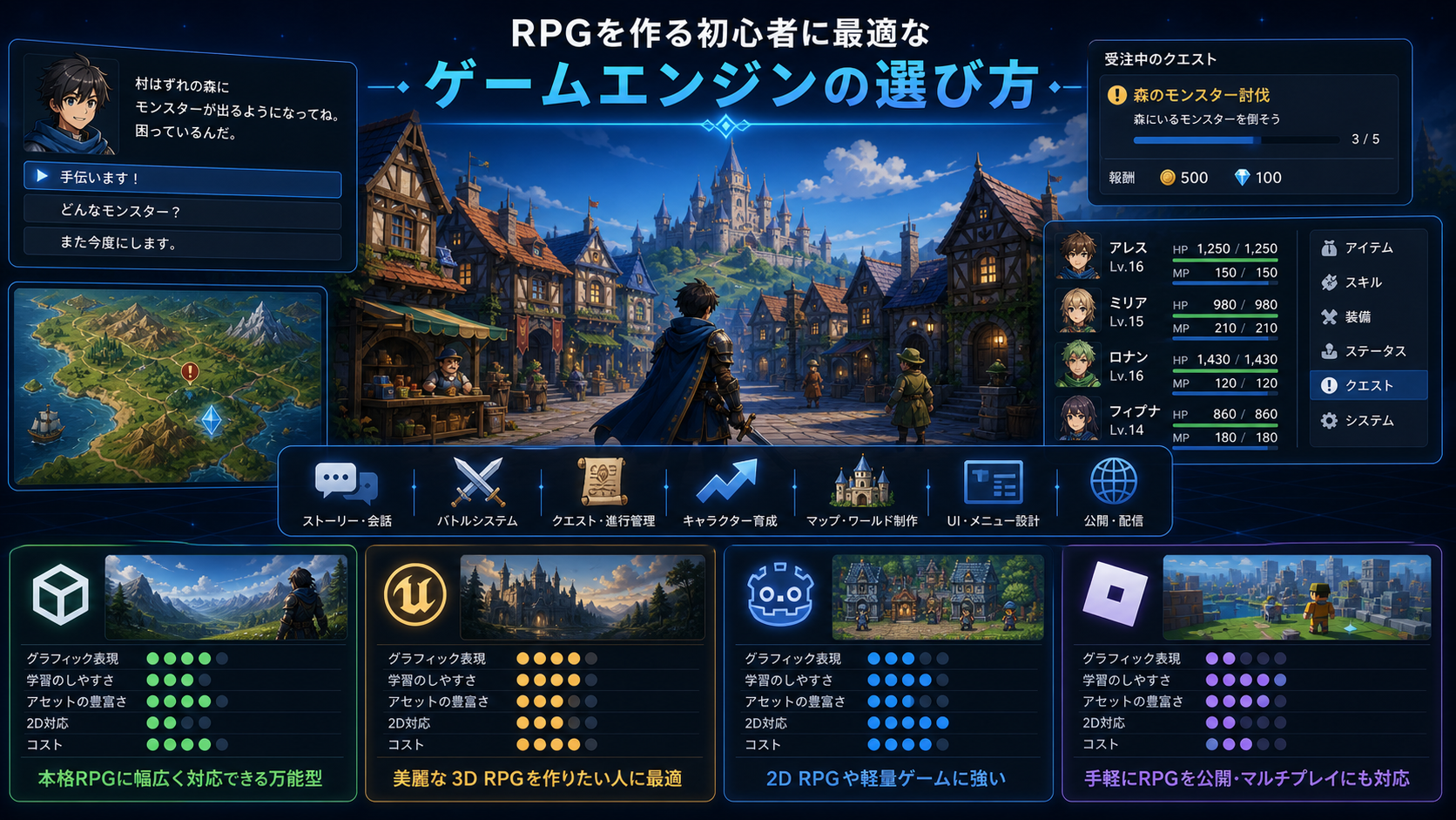 RPG 制作向けゲームエンジン比較を表したヒーロー画像