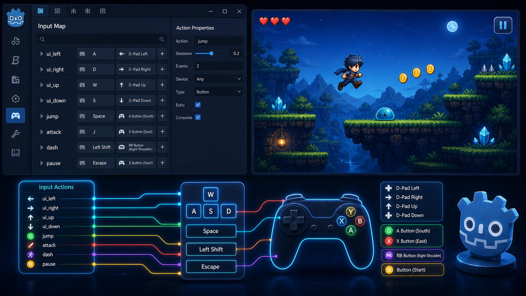 Godot の Input Map 入門を表したヒーロー画像