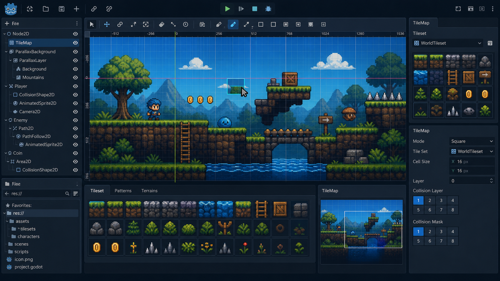 Godot の TileMap 入門を表したヒーロー画像