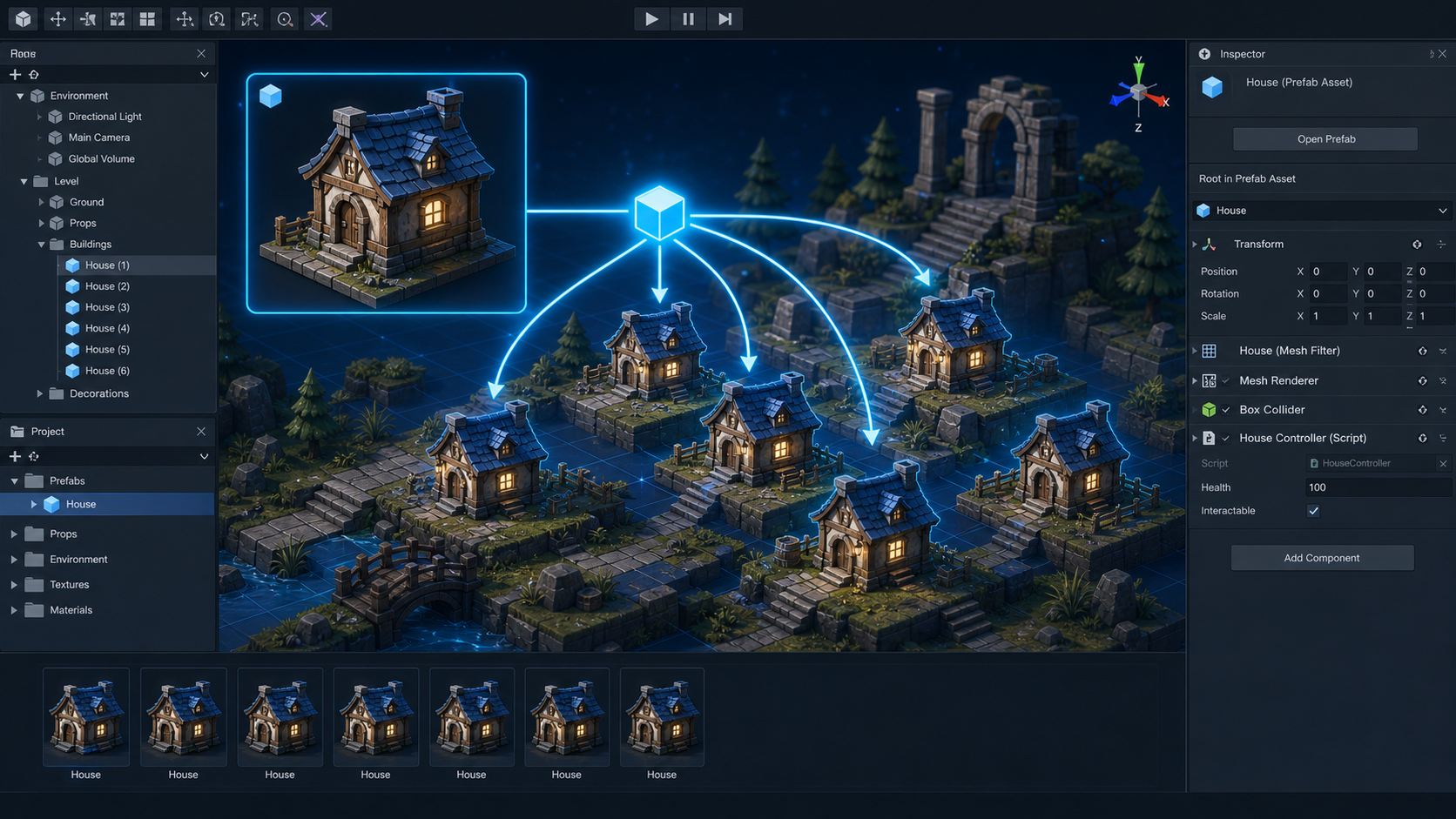 Unity の Prefab 基礎を表したヒーロー画像