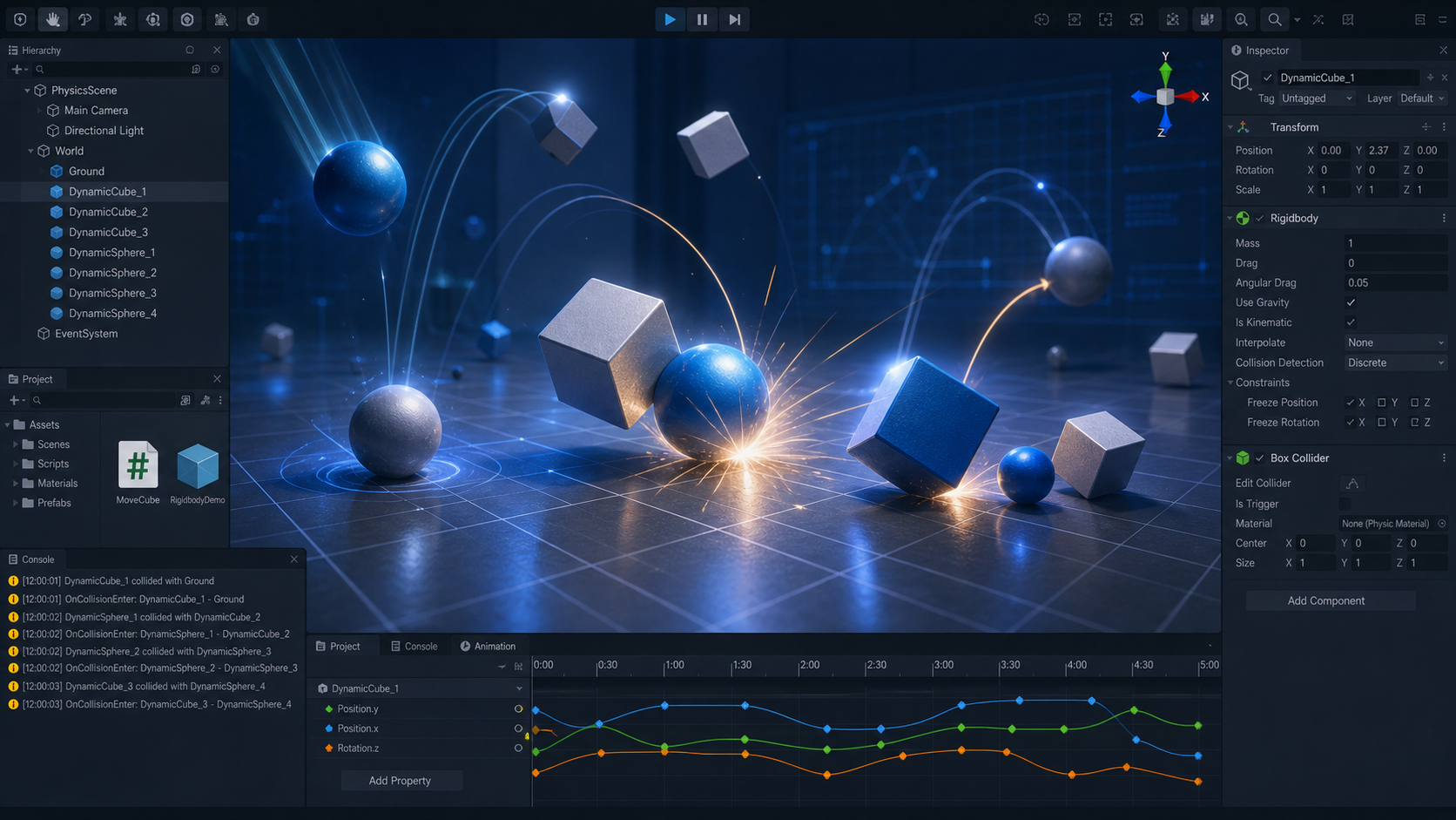 Unity の Rigidbody 基礎学習を表したヒーロー画像