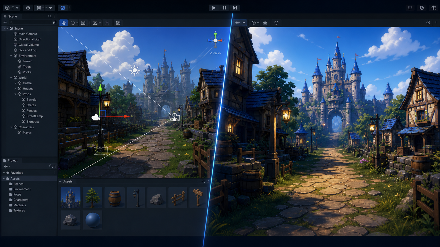 Unity の Scene ビューと Game ビューの違いを表したヒーロー画像