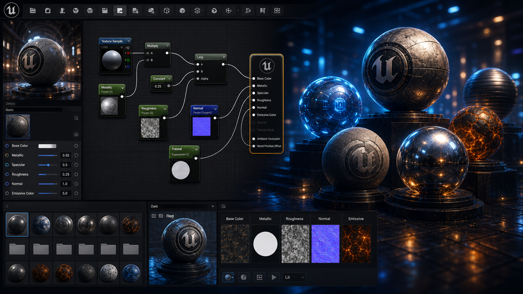 Unreal Engine の Material 基礎学習を表したヒーロー画像